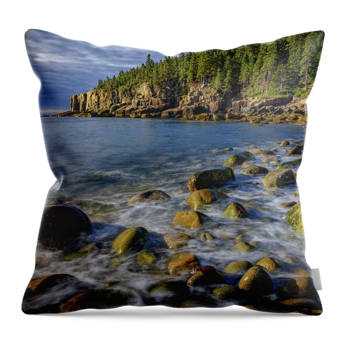 Maine Throw Pillow featuring the photograph Boulder Beach Morning by Rick Berk