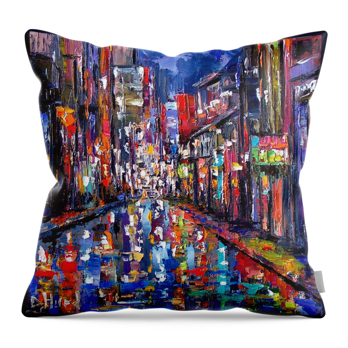 New Orleans Throw Pillow featuring the painting Bourbon Street by Debra Hurd