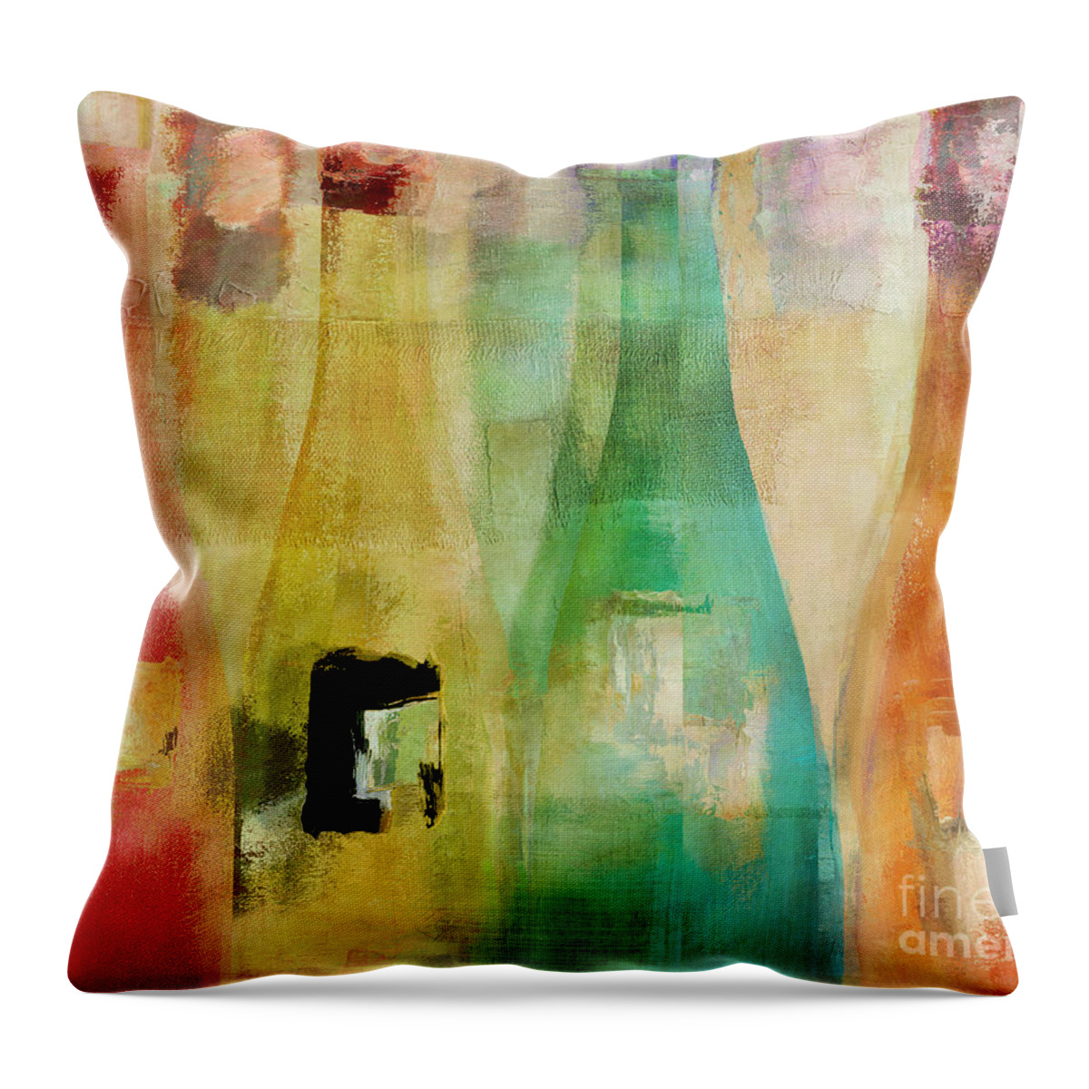 Painted Bottles Throw Pillow featuring the painting Bouteilles by Mindy Sommers