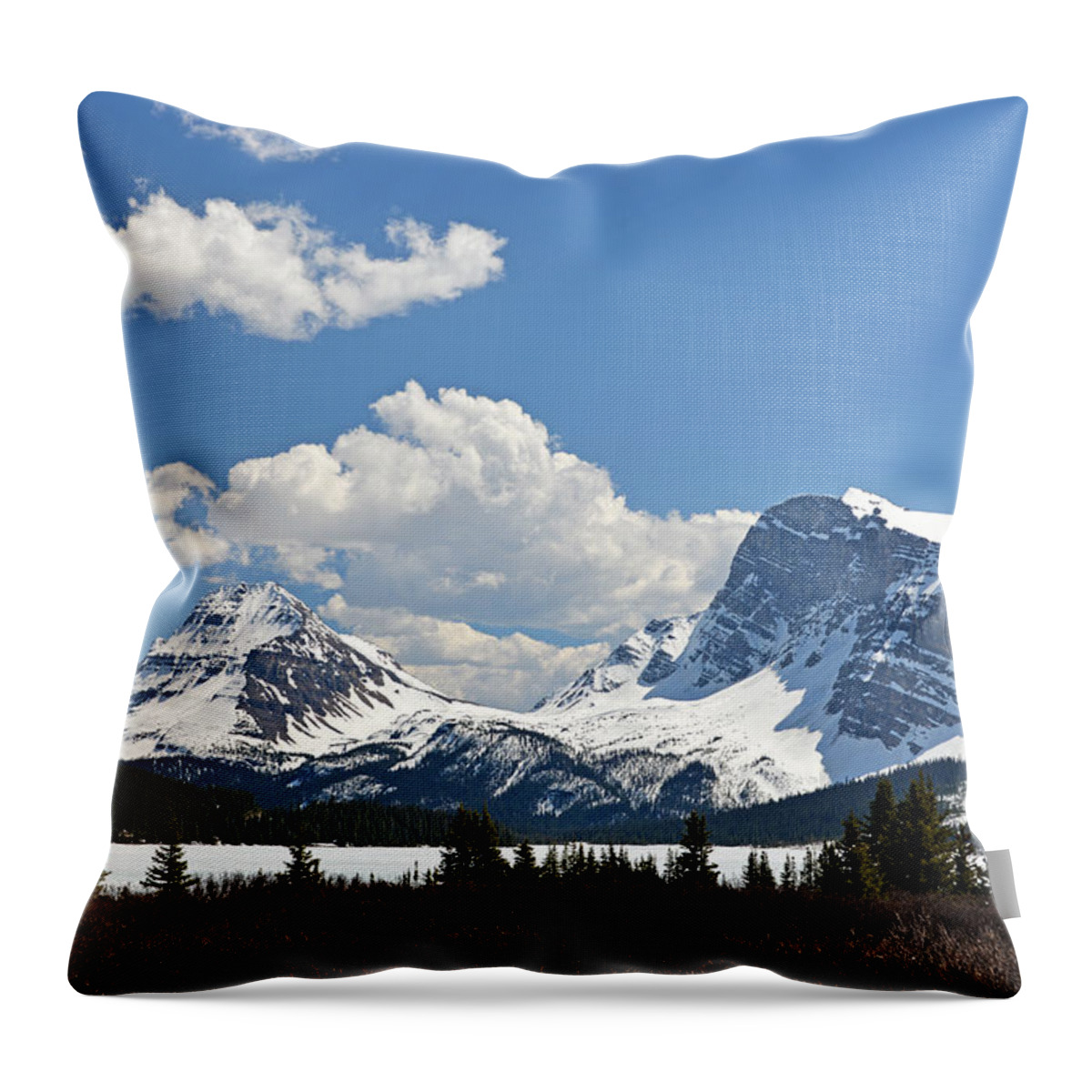 Bow Lake Throw Pillow featuring the photograph Bow Lake Vista by Ginny Barklow