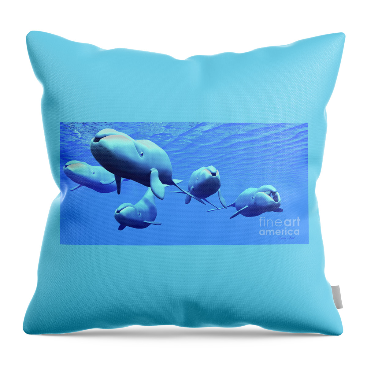 Bowhead Whale Throw Pillow featuring the painting Bowhead Whale Pod by Corey Ford