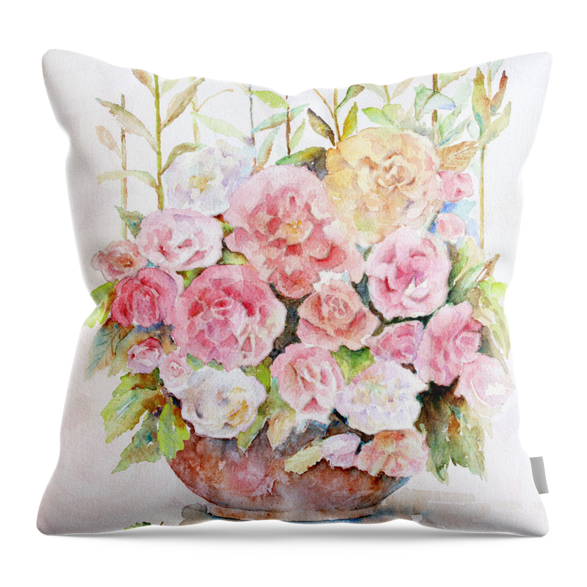 Rose Throw Pillow featuring the painting Bowl Full Of Roses by Arline Wagner