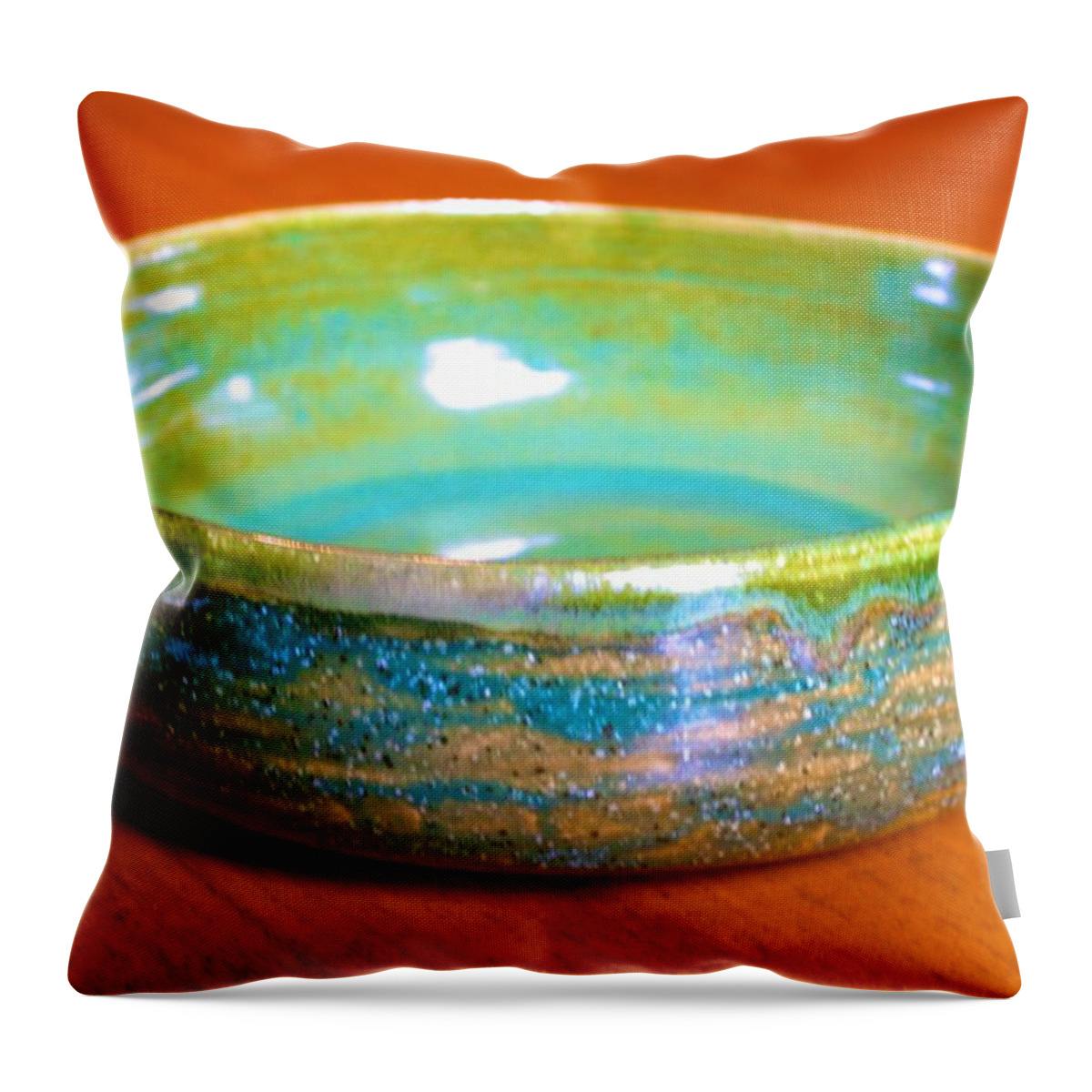  Throw Pillow featuring the ceramic art Bowl with Green Variegated Glaze by Polly Castor