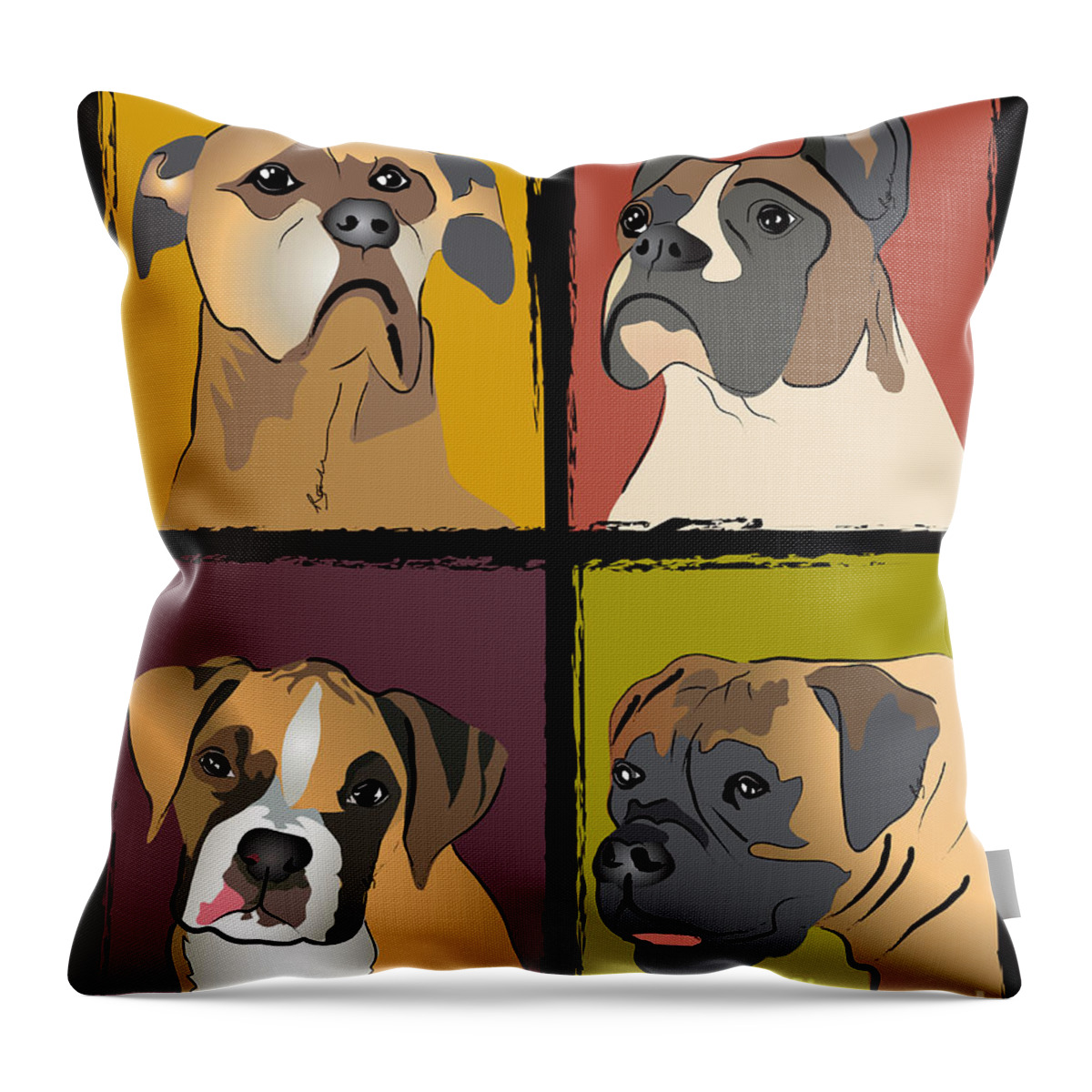 Boxer Puppy Throw Pillow featuring the painting Boxer Dog Portraits by Robyn Saunders