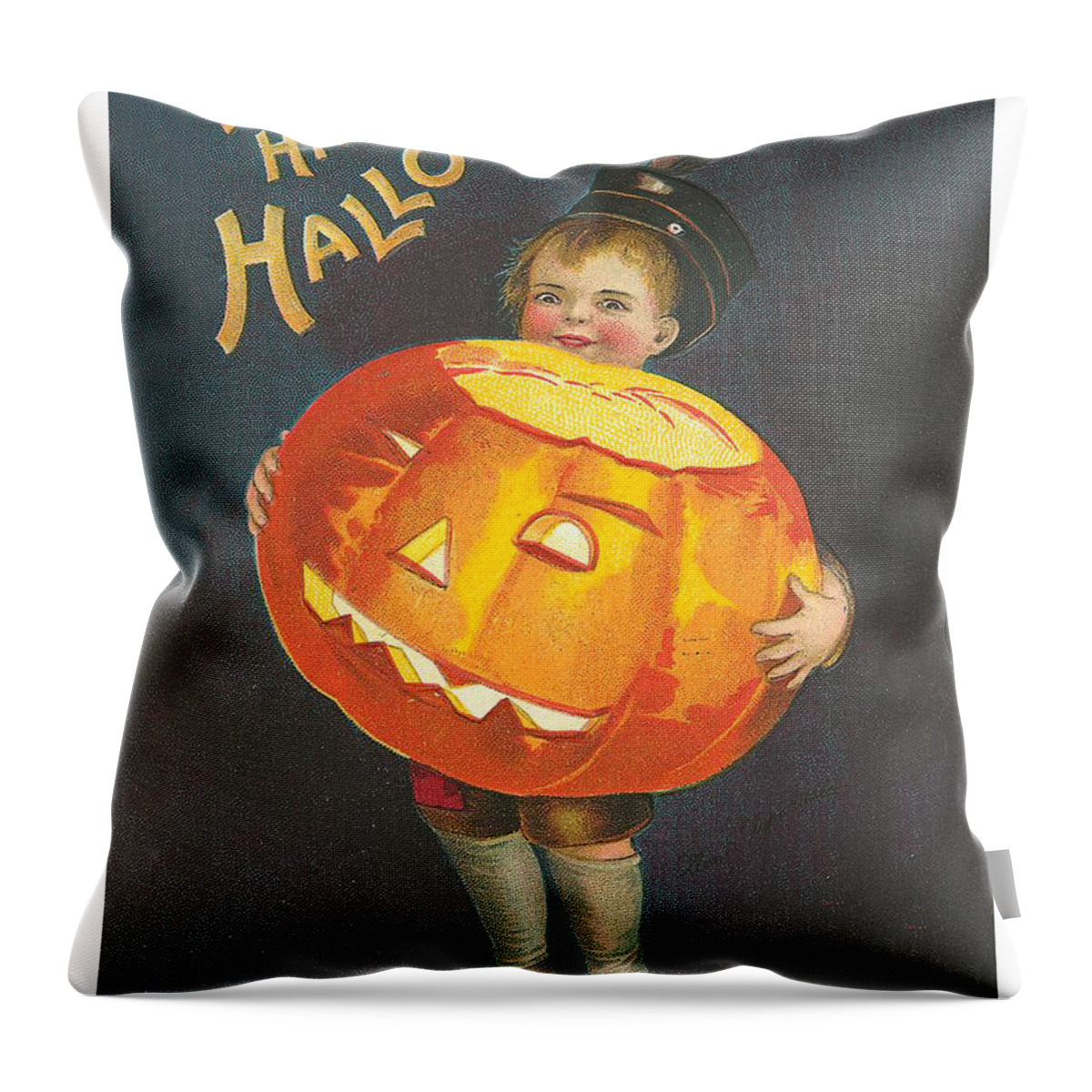 Boy Throw Pillow featuring the mixed media Boy with a big pumpkin by Long Shot