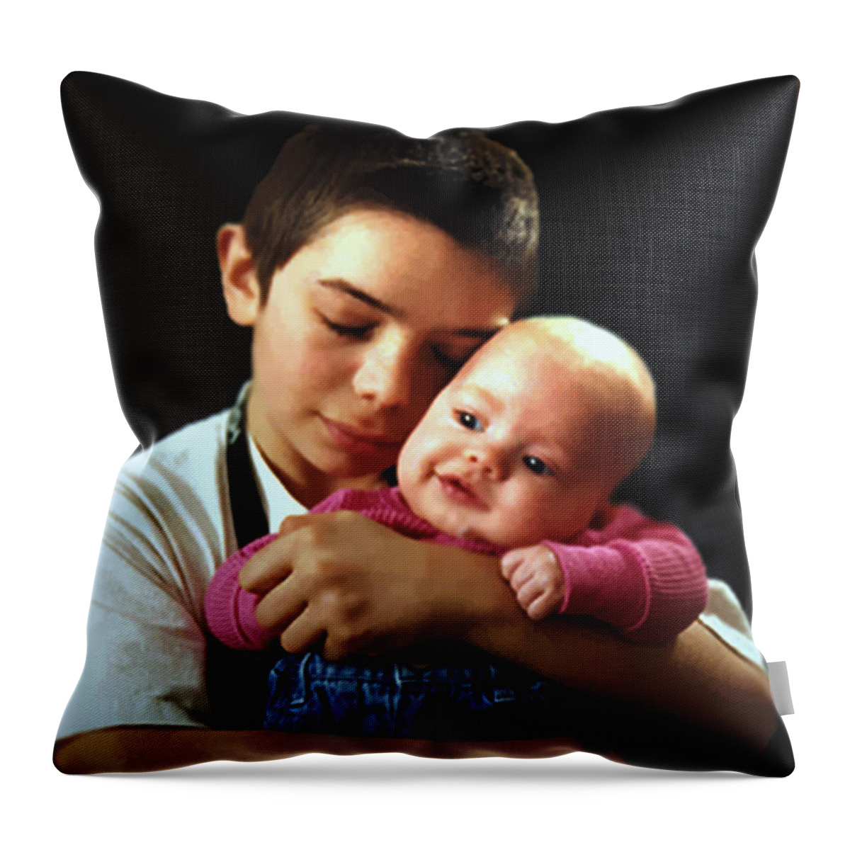 Children Throw Pillow featuring the photograph Boy with Bald-Headed Baby by RC DeWinter