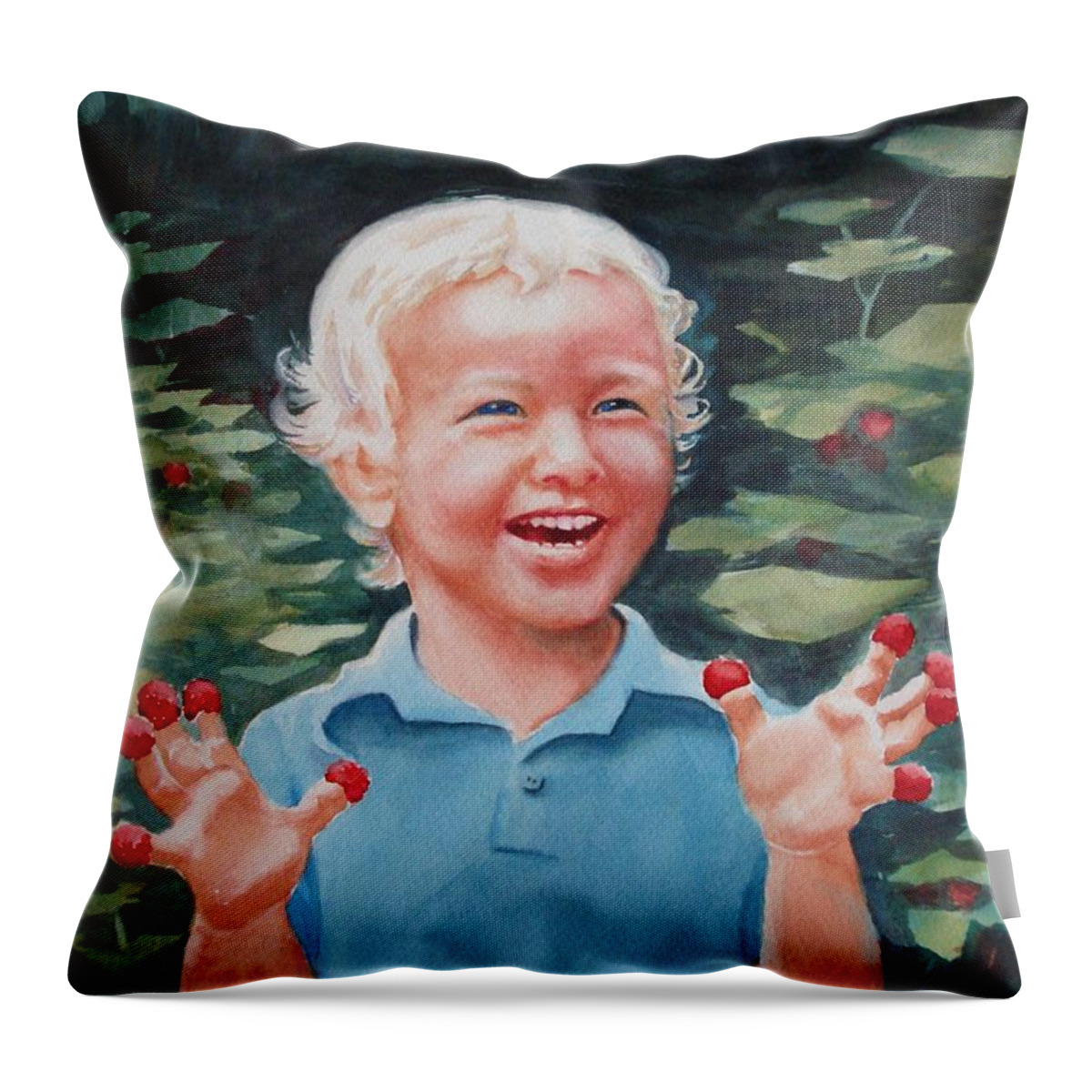 Boy Throw Pillow featuring the painting Boy With Raspberries by Marilyn Jacobson