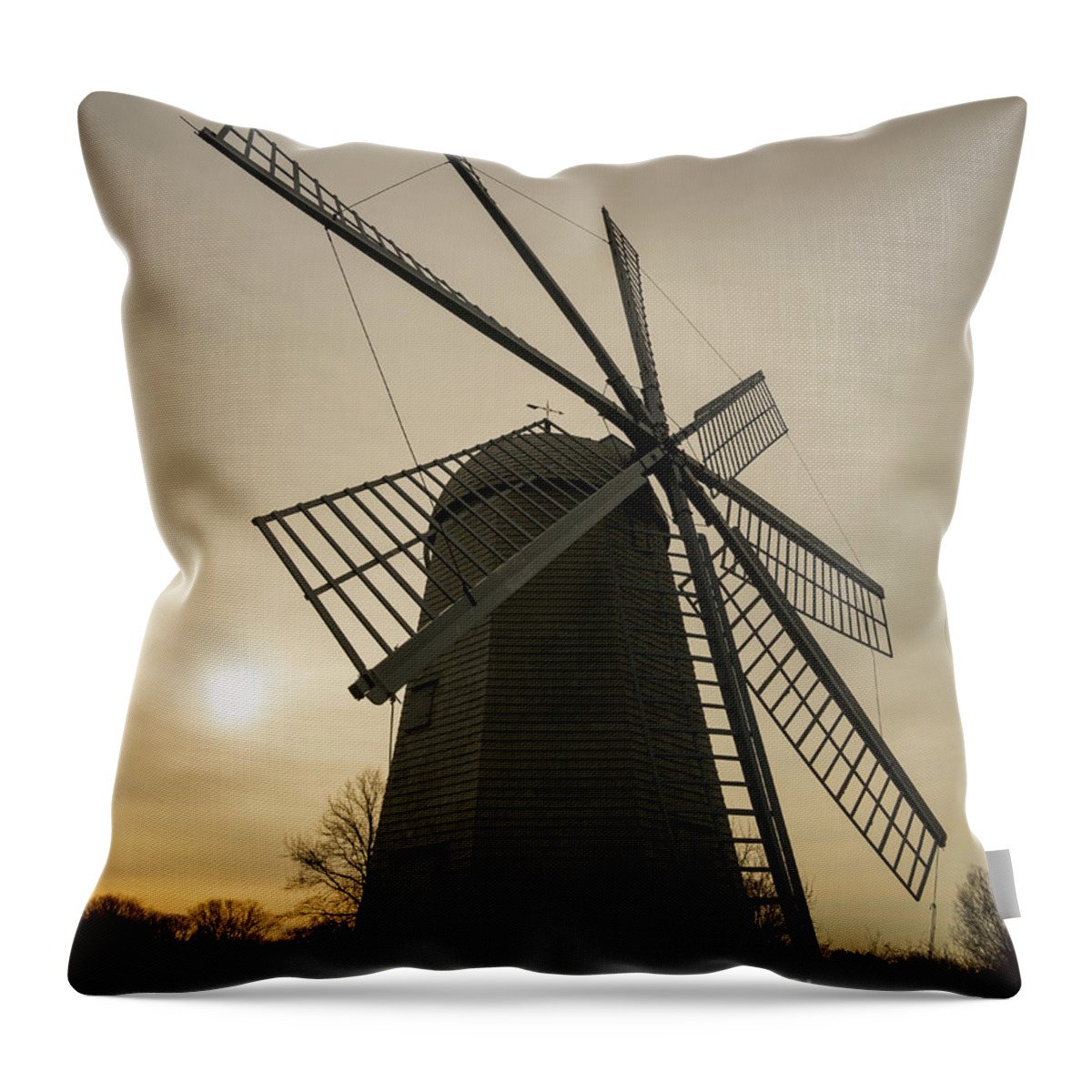 Middletown Throw Pillow featuring the photograph Boyds Old Smock Mill - Rhode Island Windmill by JG Coleman