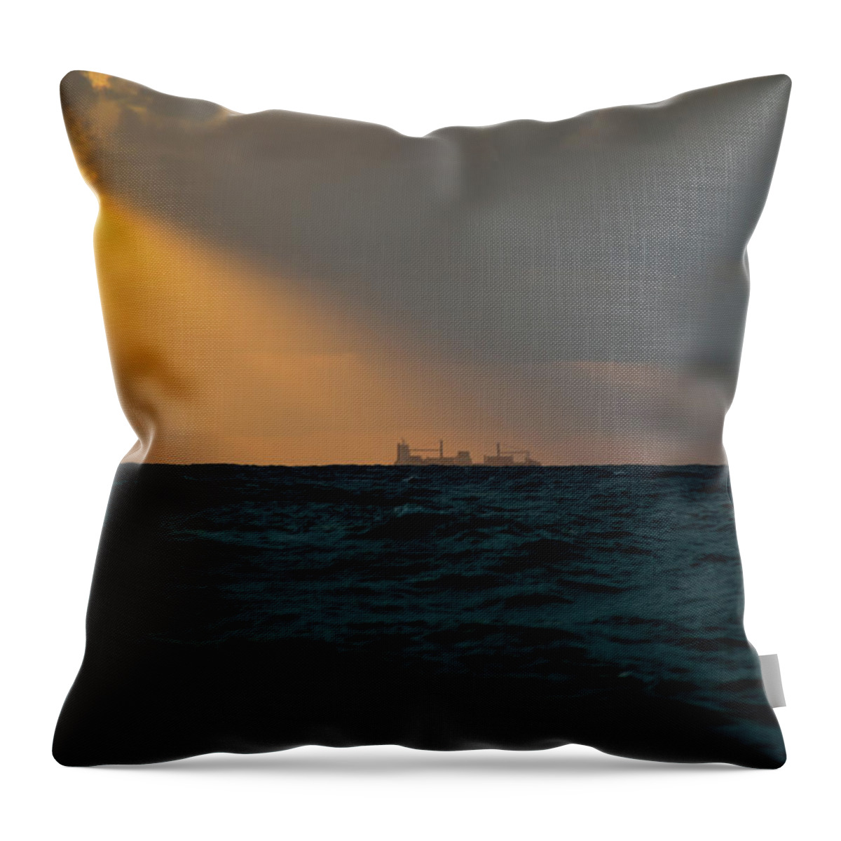 Pier Throw Pillow featuring the photograph Boynton Inlet Heavenly Sunrise Ship by Ken Figurski