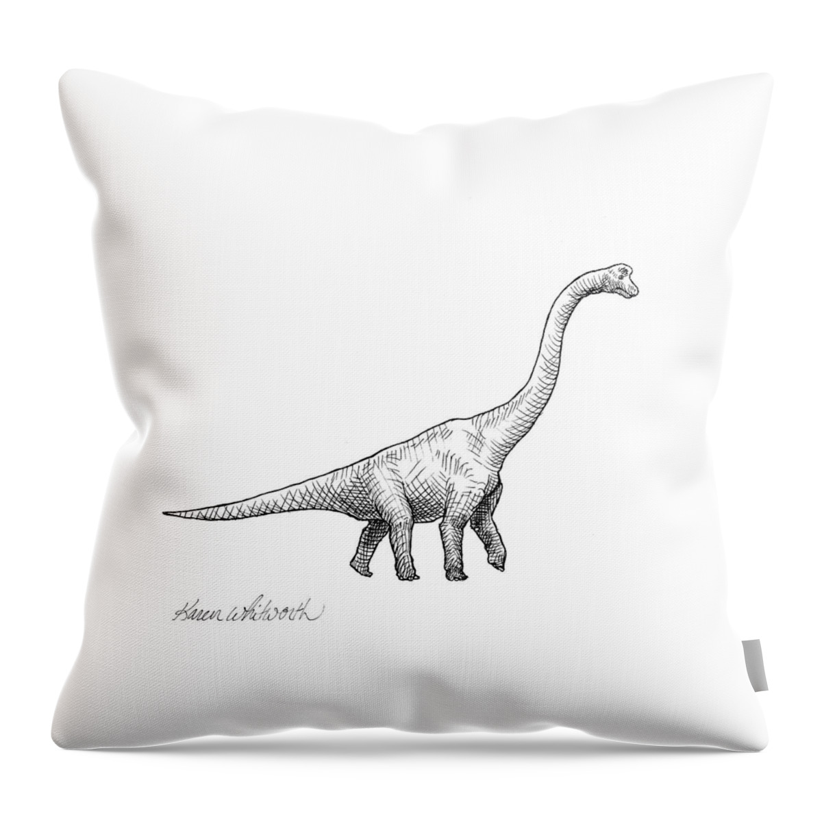 Brachiosaurus Drawing Throw Pillow featuring the drawing Brachiosaurus Dinosaur Black and White Dino Drawing by K Whitworth