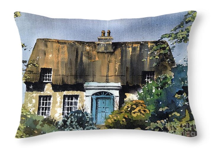 Bray Throw Pillow featuring the painting BRAY The Massey Cottage by Val Byrne