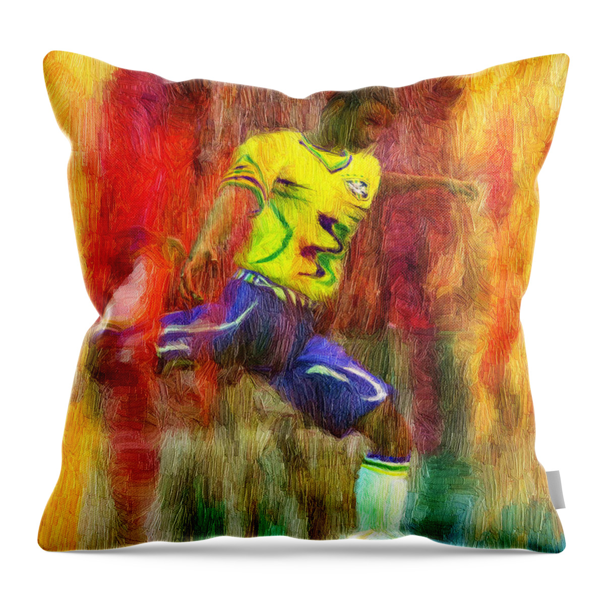 Soccer Throw Pillow featuring the digital art Brazil Soccer Team Uniform by Caito Junqueira
