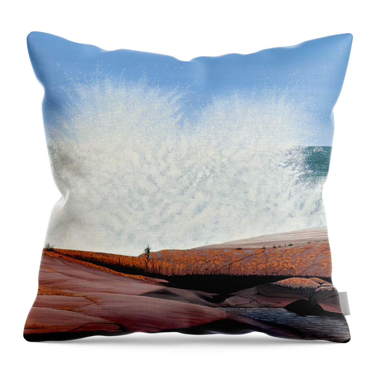 Waves Throw Pillow featuring the painting Breakers on Georgian Bay by Kenneth M Kirsch