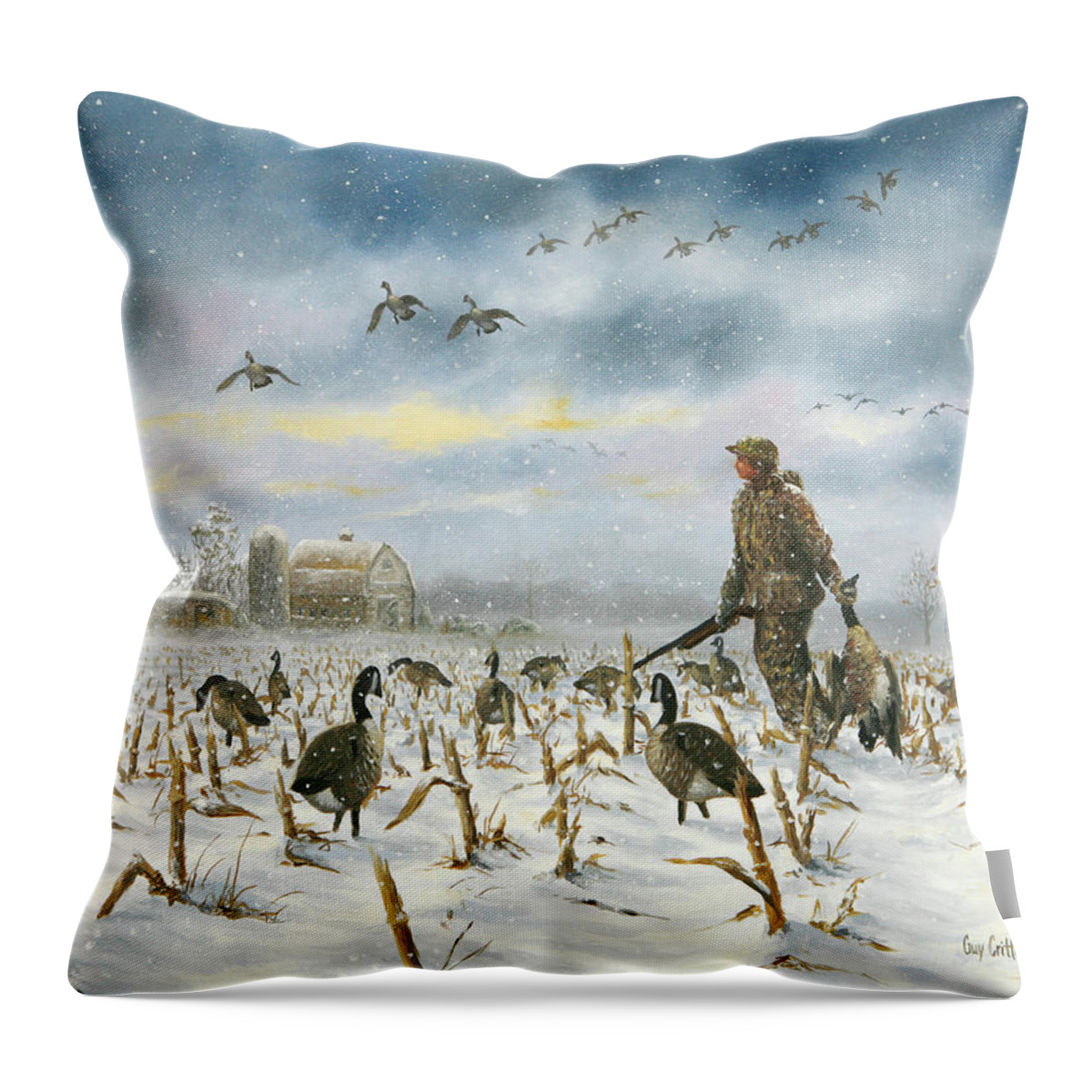 Hunter Throw Pillow featuring the painting Breaking Storm by Guy Crittenden