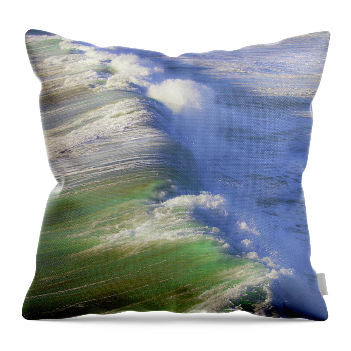 Waves Breaking Beach Original Fine Art Photography Throw Pillow featuring the photograph Breaking Waves by Jerry Cowart