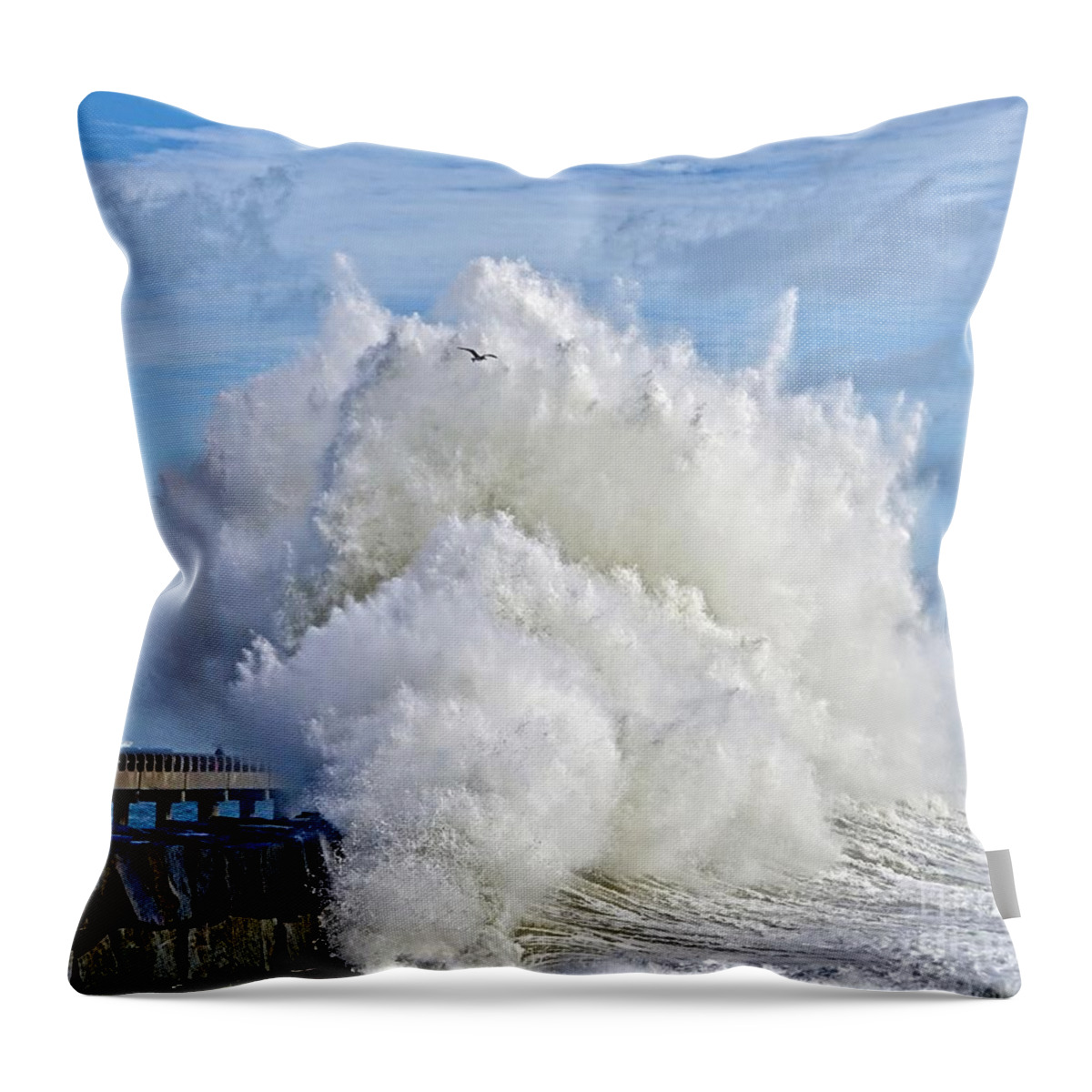 Breakwater Throw Pillow featuring the photograph Breakwater Explosion by Michael Cinnamond