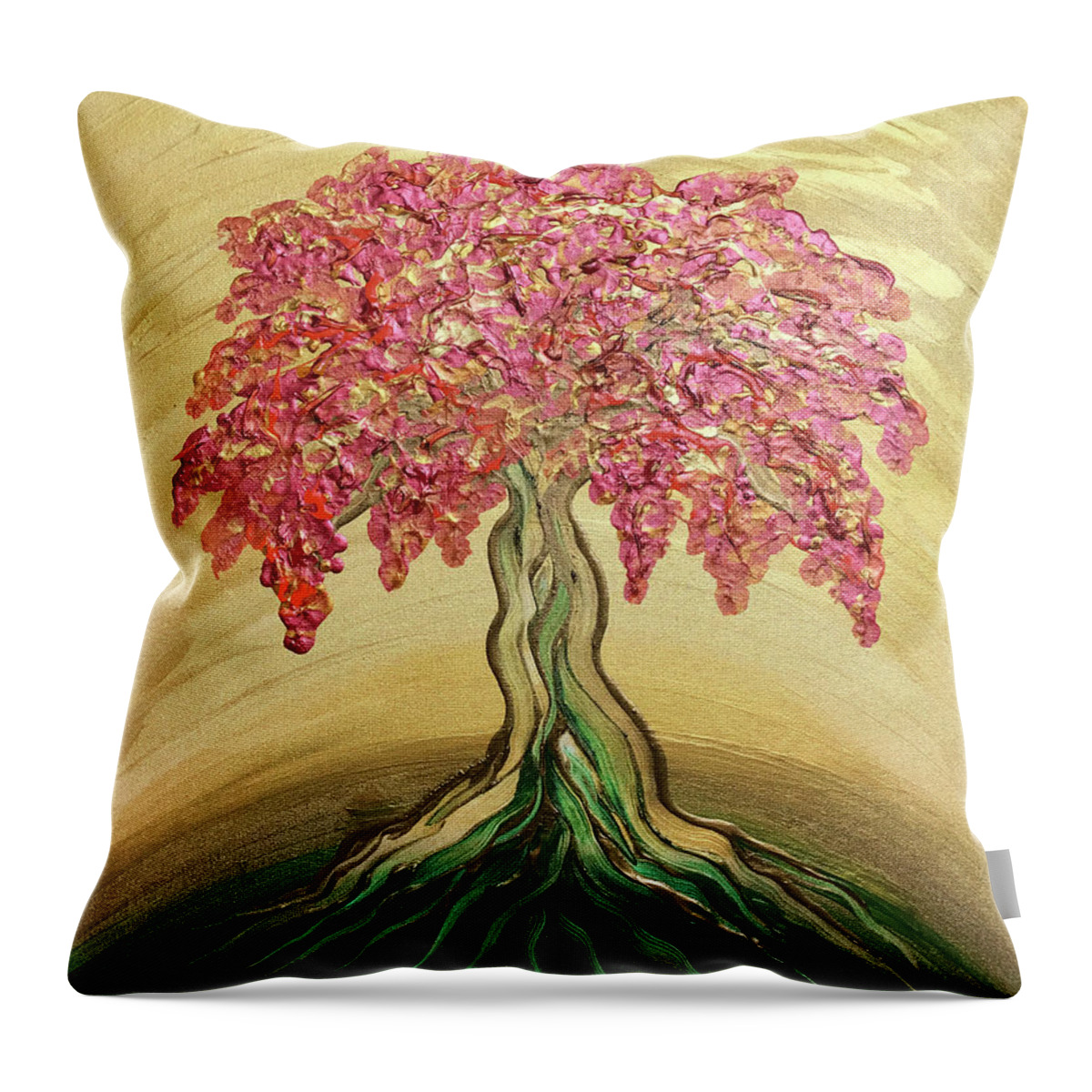 Flame Tree Throw Pillow featuring the painting Breathe Golden Peace by Michelle Pier