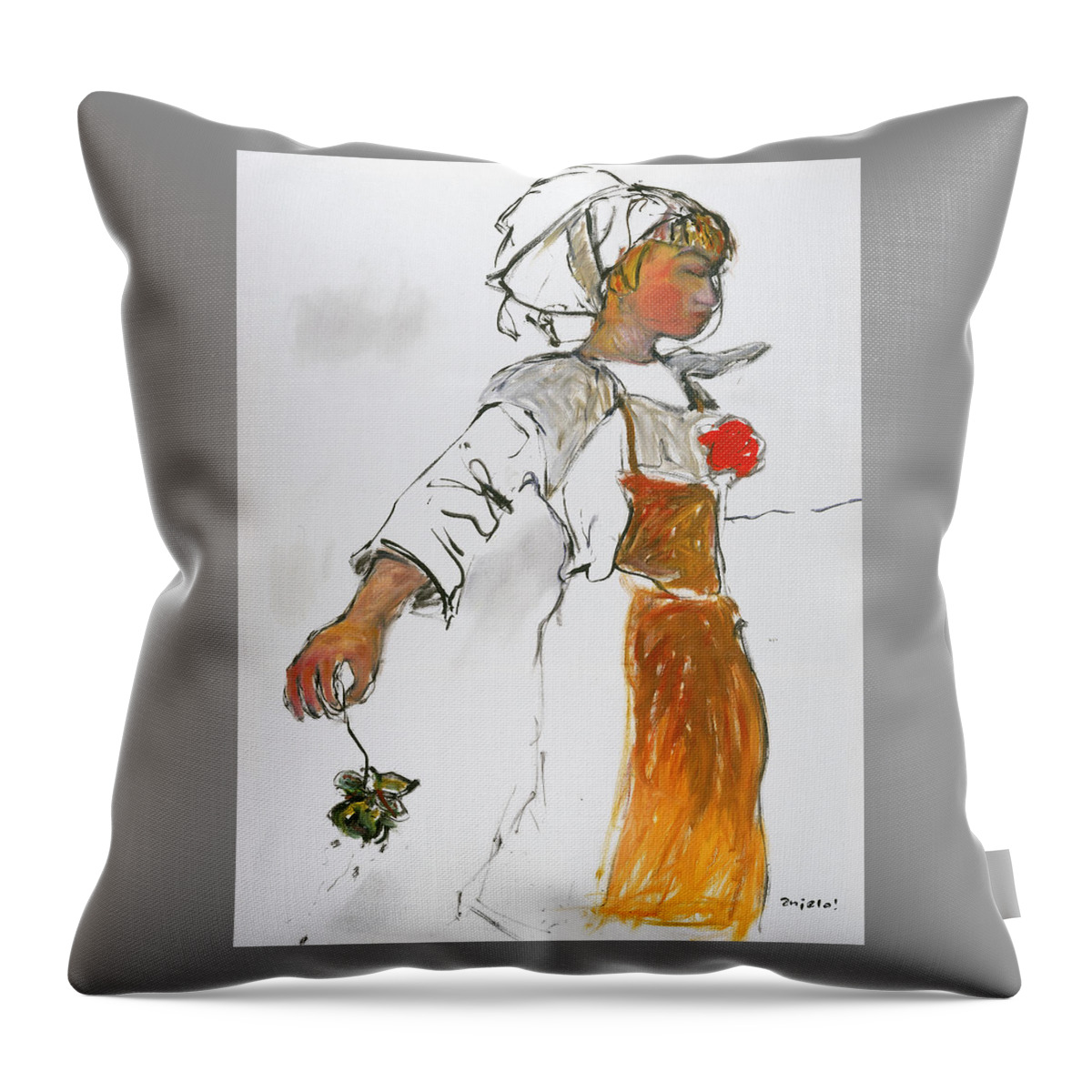 Pure Throw Pillow featuring the painting Breton Girl by Mykul Anjelo