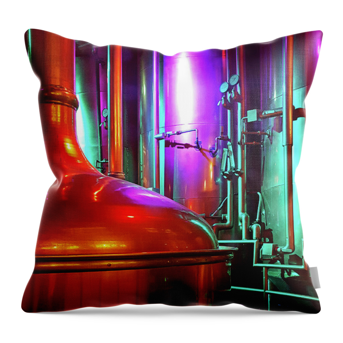 Brew Throw Pillow featuring the photograph Brewhouse Illumination by Christopher McKenzie