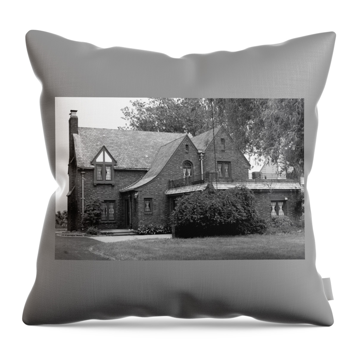 Black And White Photo Throw Pillow featuring the photograph Brick Tutor Home by Valerie Collins