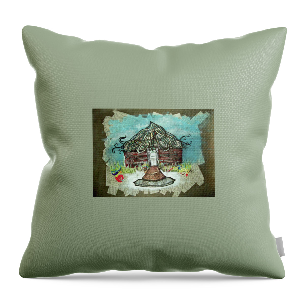 Mixed Media Throw Pillow featuring the mixed media Brick House by Emily Perry