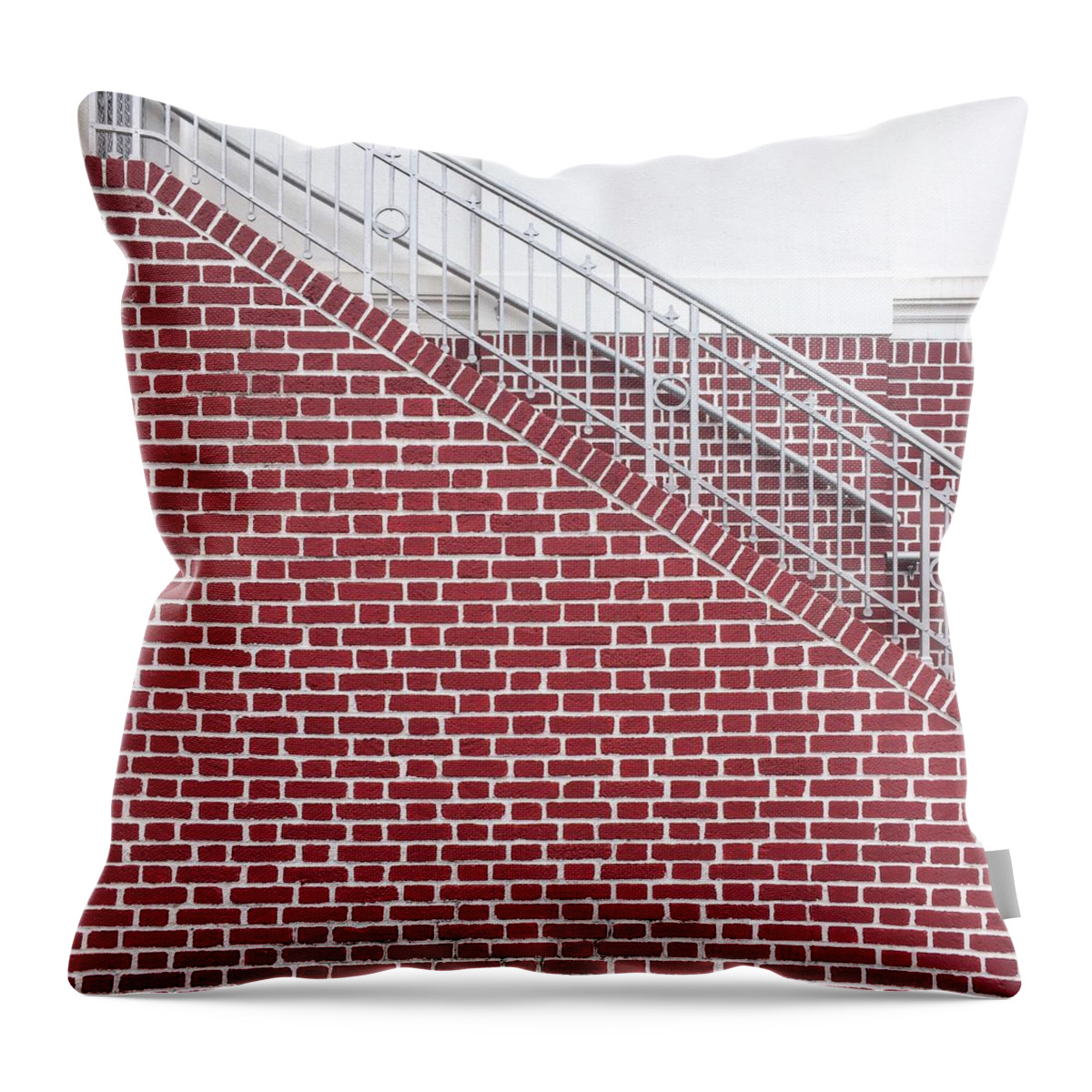 Wall Throw Pillow featuring the photograph Brick wall and stairs by Erik Burg