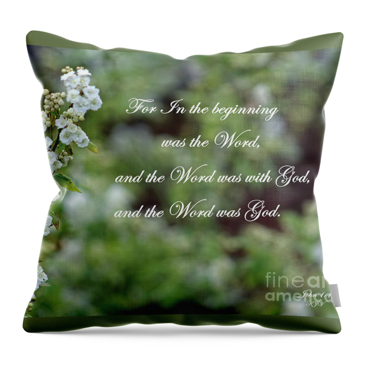 Scripture Throw Pillow featuring the photograph Bridal Wreath Christian Art by Ella Kaye Dickey