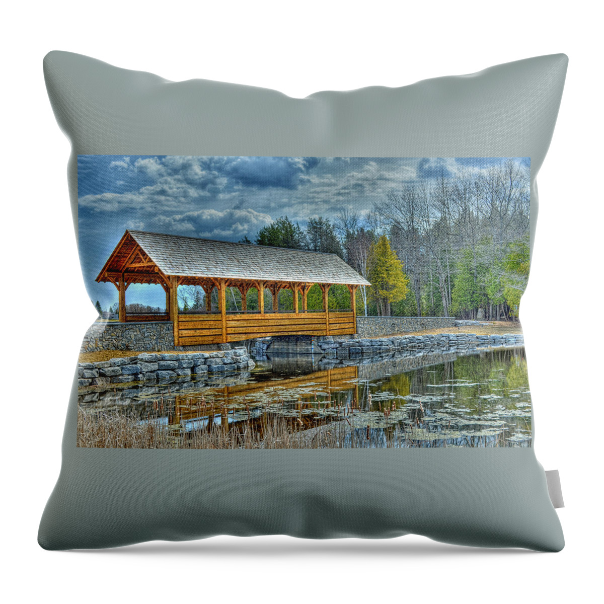 Bridge Throw Pillow featuring the photograph Bridge Over The Thunder Bay River by Rodney Campbell