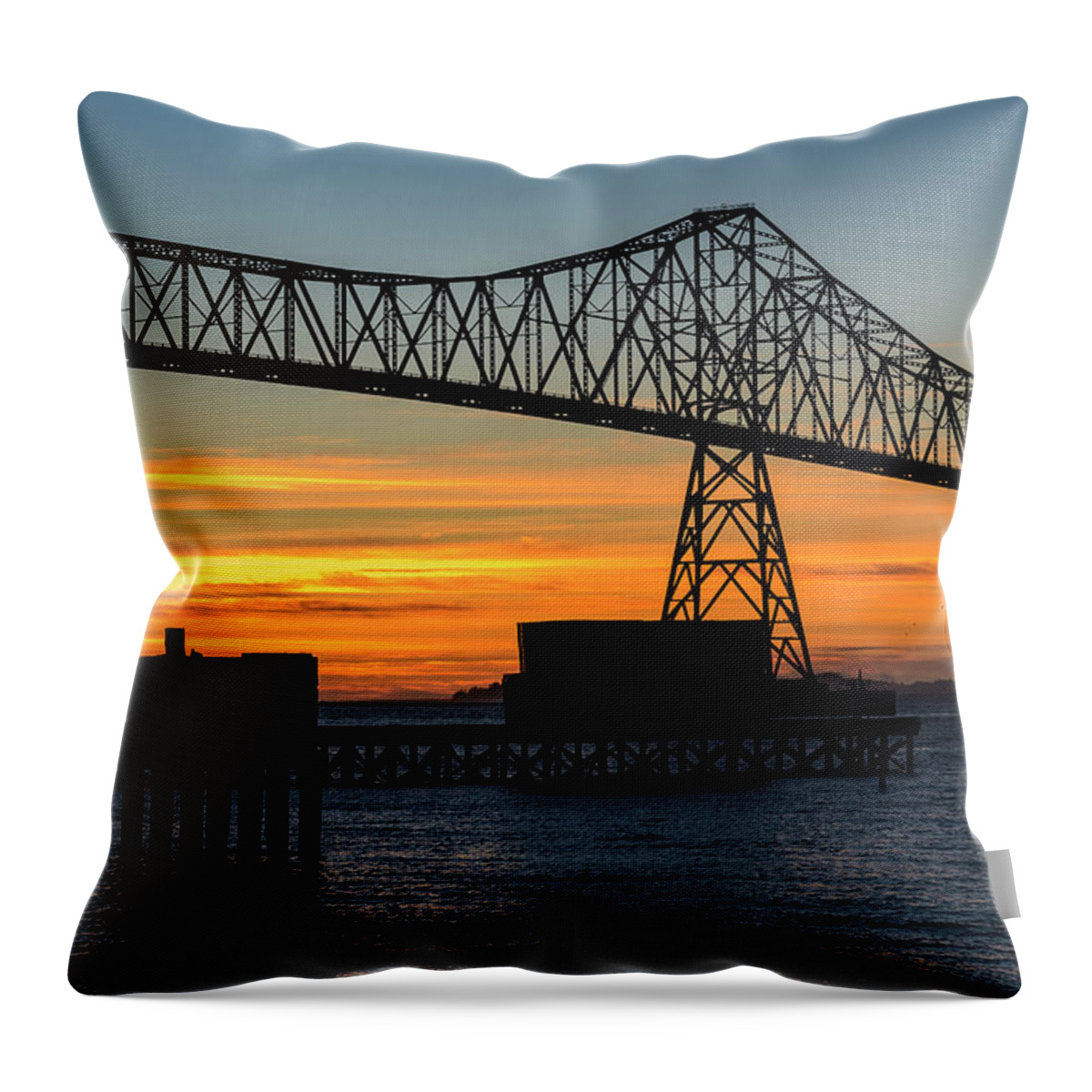 Astoria Throw Pillow featuring the photograph Bridge Sunset Silhouette by Robert Potts