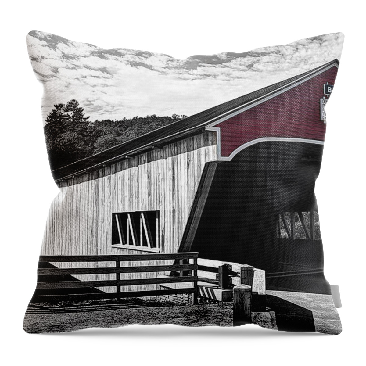 Hampshire Throw Pillow featuring the photograph Bridges of New Hampshire... Bath Covered Bridge by Deborah Klubertanz