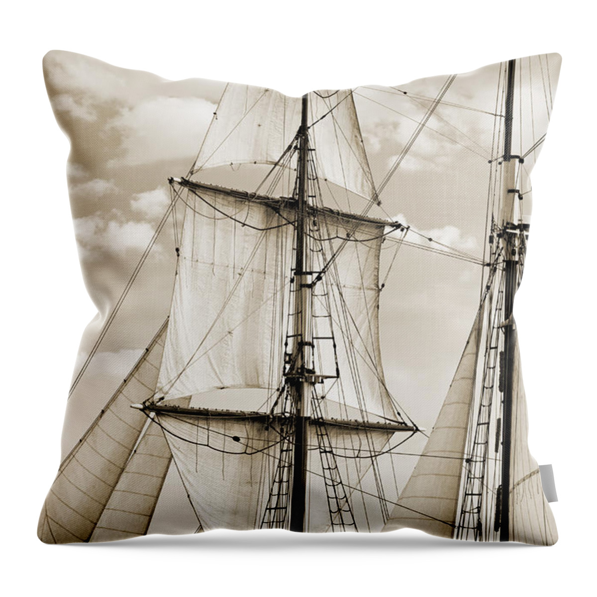 Brigantine Throw Pillow featuring the photograph Brigantine Tallship Fritha Sails and Rigging by Dustin K Ryan