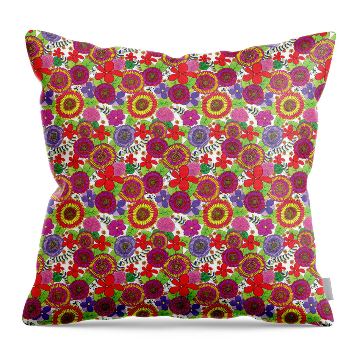 Flower Throw Pillow featuring the drawing Bright and Cheery Floral Pattern by Lisa Blake