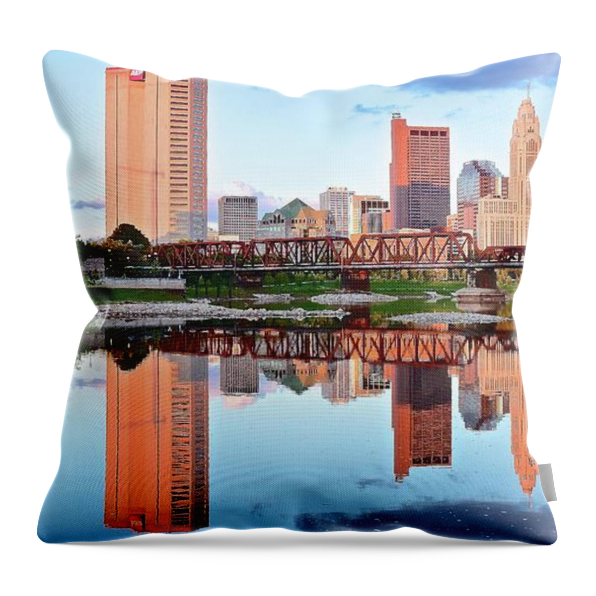 Columbus Throw Pillow featuring the photograph Bright Columbus Sky and Reflection by Frozen in Time Fine Art Photography