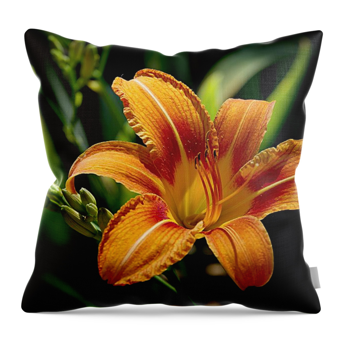 Native Day Lily Throw Pillow featuring the photograph Bright Daylily by Karen McKenzie McAdoo
