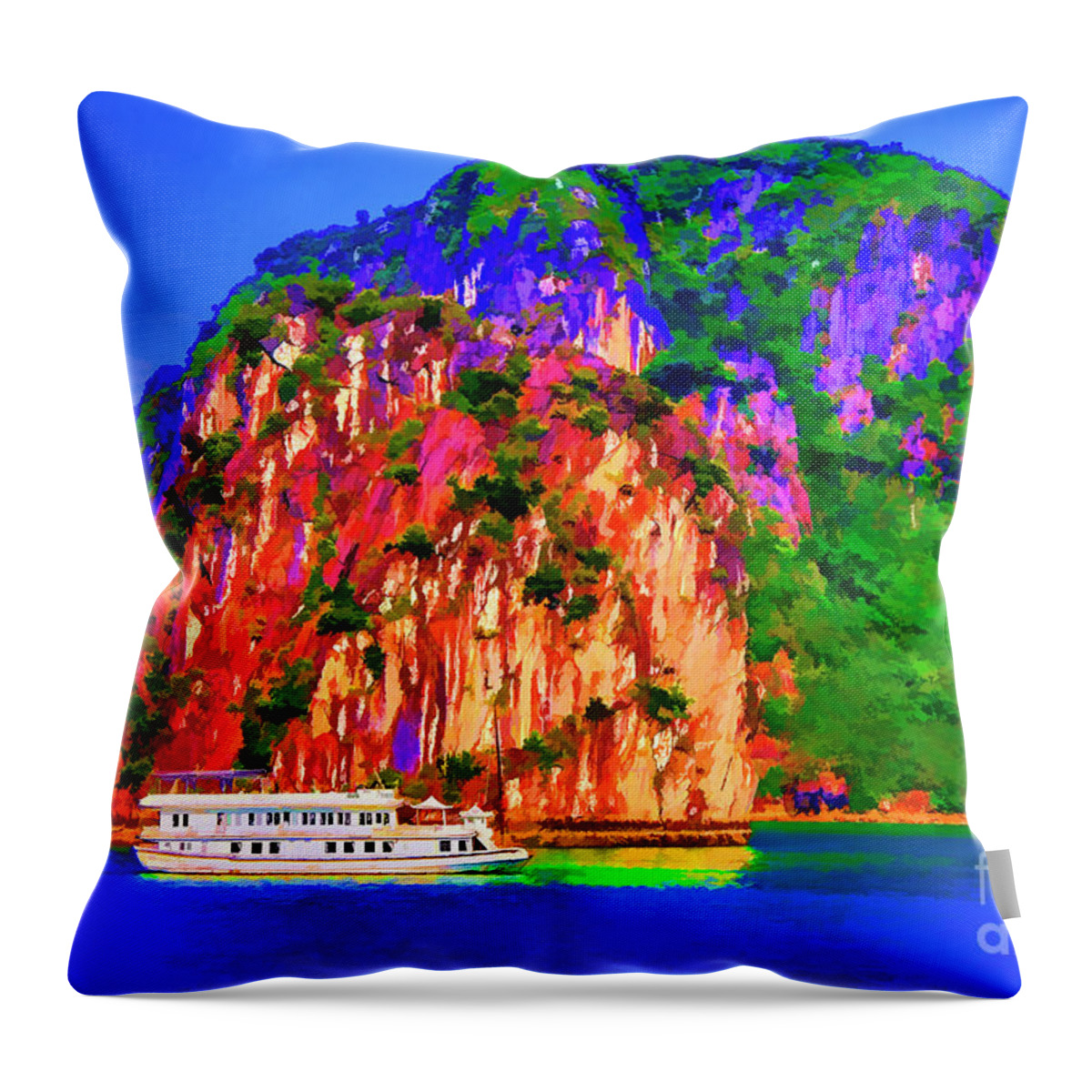 Vietnam Halong Bay Throw Pillow featuring the photograph Bright Rock by Rick Bragan