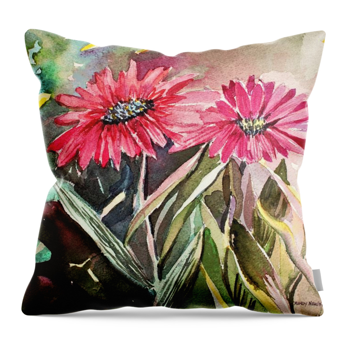 Daisy Throw Pillow featuring the painting Bright Spring Daisies by Mindy Newman