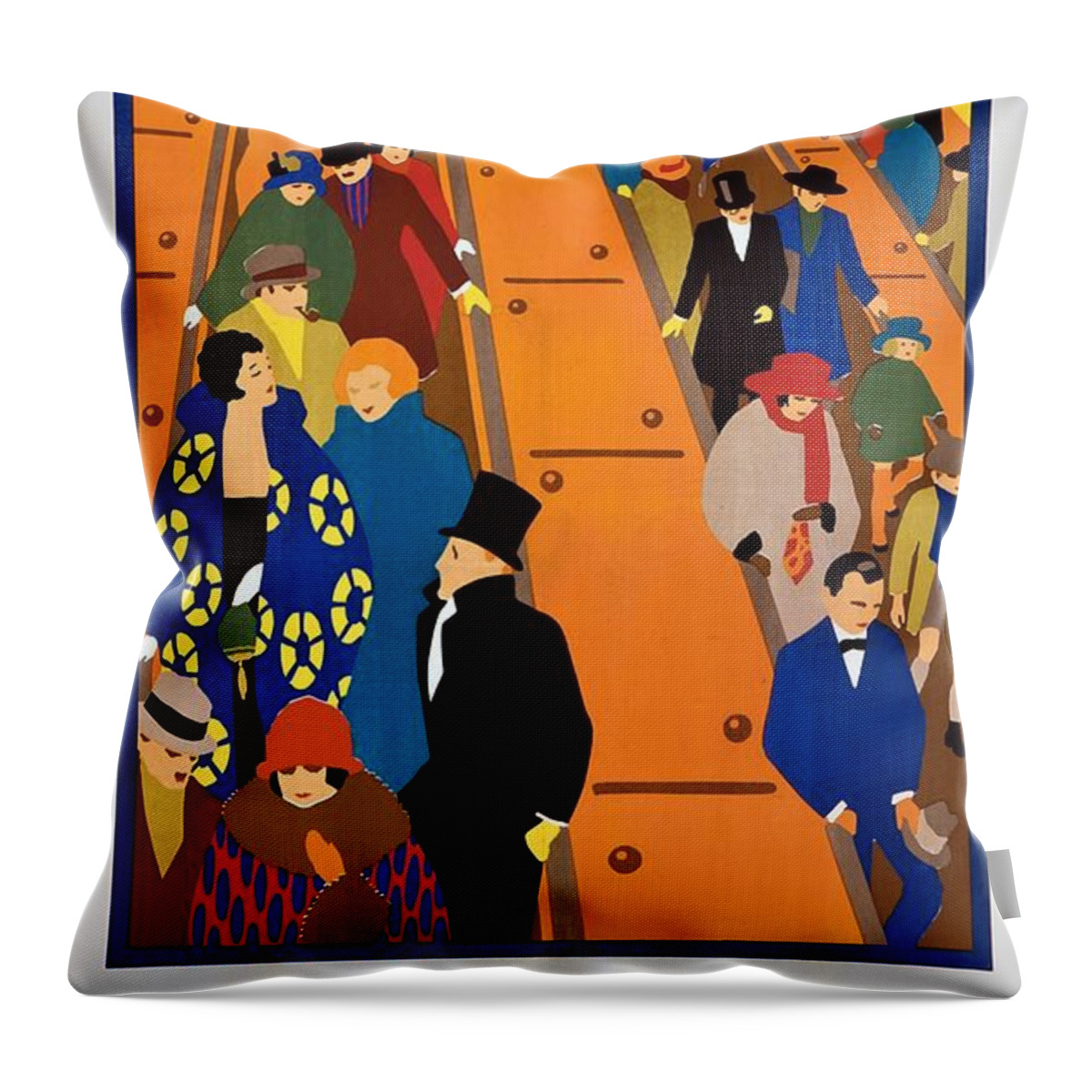 London Throw Pillow featuring the painting Brightest London is best reached by Underground, subway poster, 1924 by Vincent Monozlay