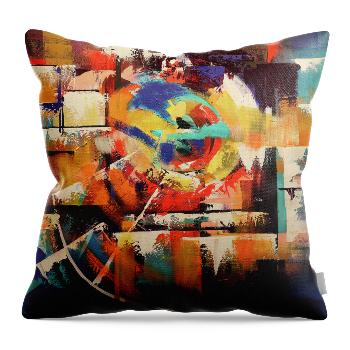 Abstract Throw Pillow featuring the painting Brightly Squared Off by Carole Sluski