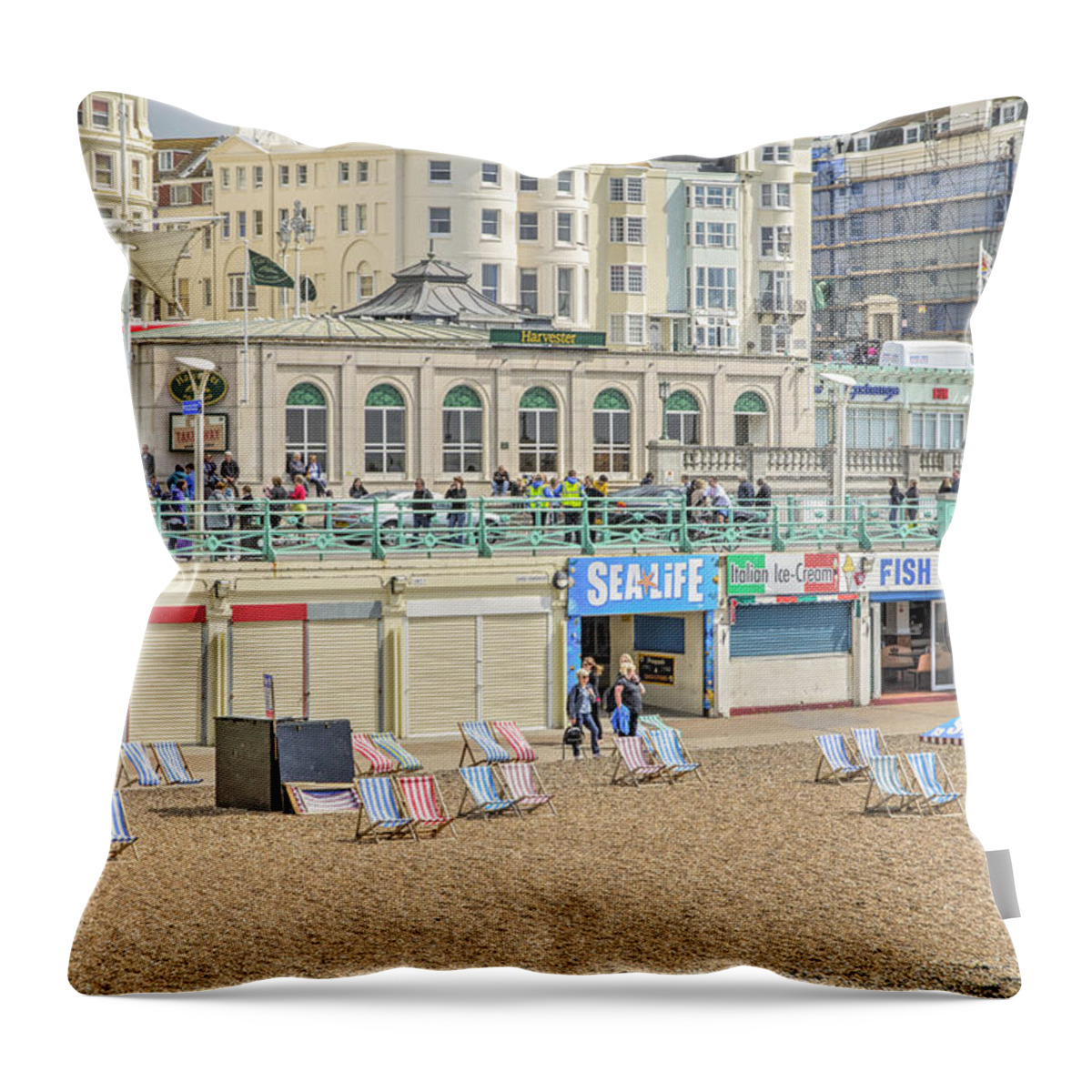 Promenade Throw Pillow featuring the photograph Brighton Seaside by Keith Armstrong