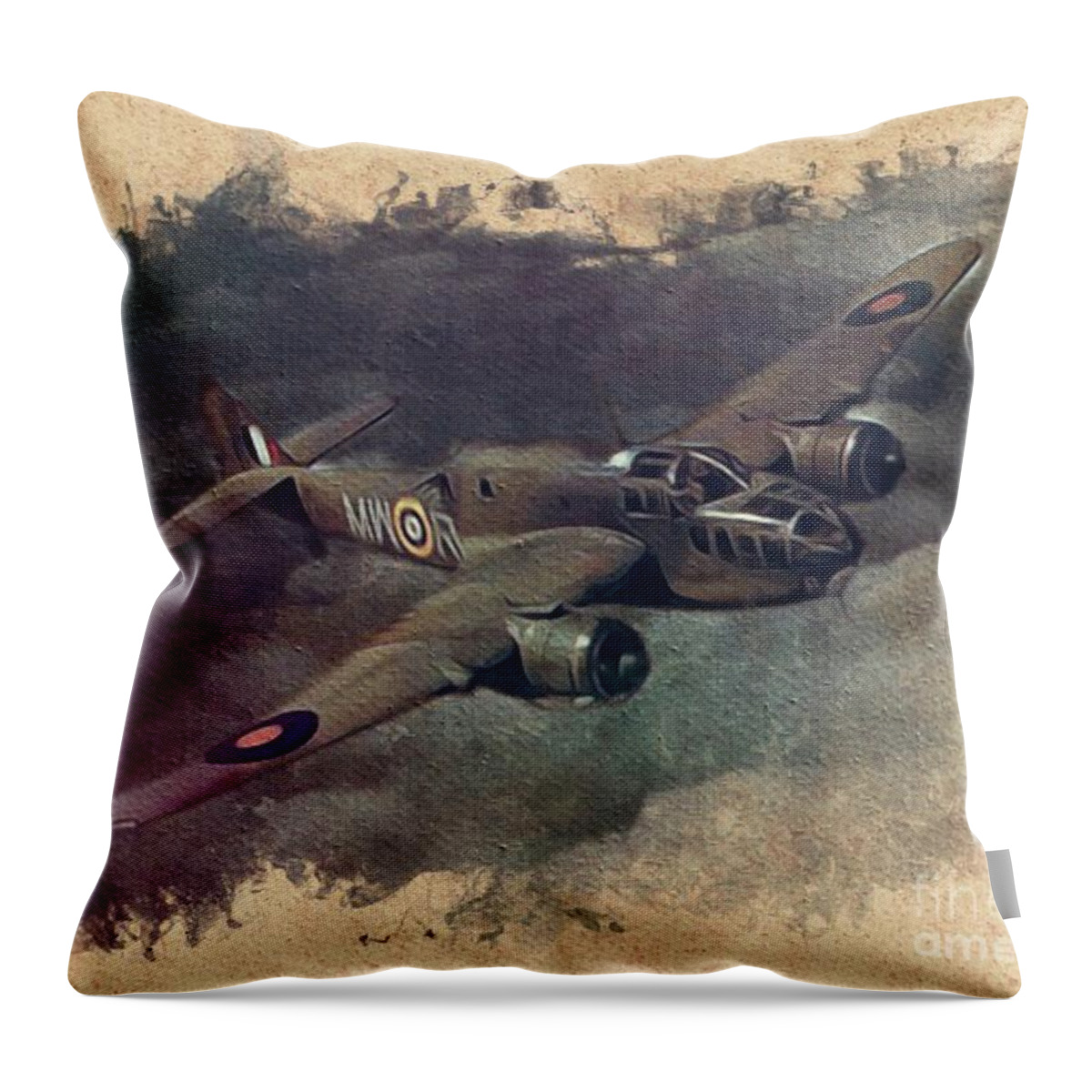 Spitfire Throw Pillow featuring the painting Bristol Beaufort Bomber by Esoterica Art Agency