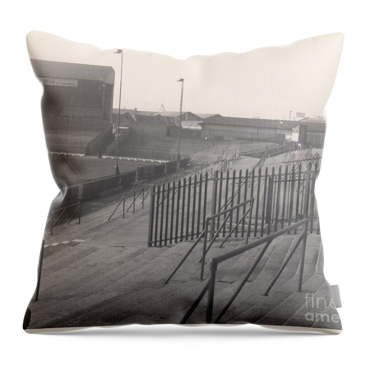  Throw Pillow featuring the photograph Bristol City - Ashton Gate - West End Stand 1 - October 1964 by Legendary Football Grounds