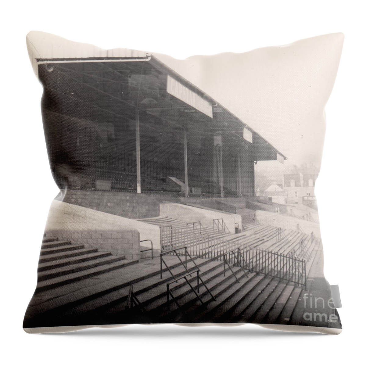  Throw Pillow featuring the photograph Bristol City - Ashton Gate - Williams Stand 1 - October 1964 by Legendary Football Grounds