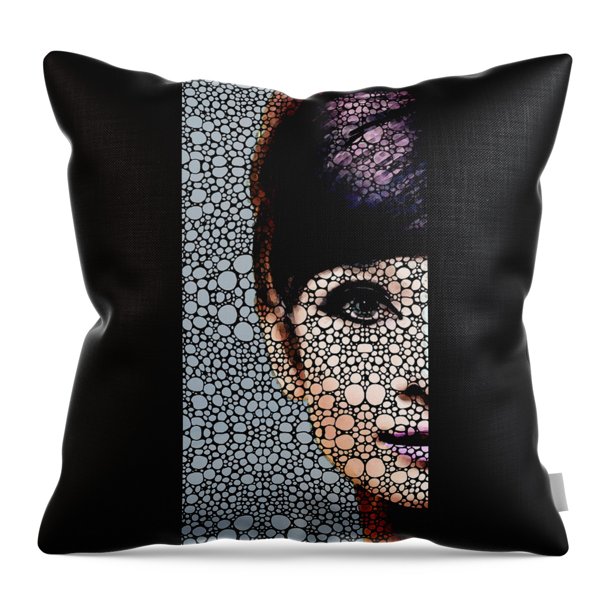 Audrey Hepburn Throw Pillow featuring the painting British Beauty - Audrey Hepburn Tribute by Sharon Cummings