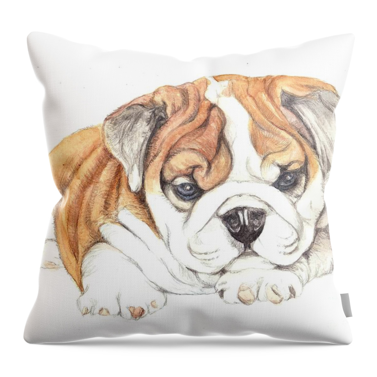 Brittish Throw Pillow featuring the painting British Bulldog Puppy by Morgan Fitzsimons