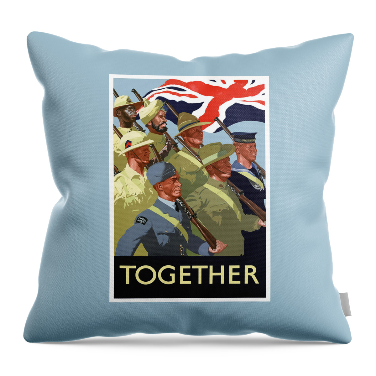 Union Flag Throw Pillow featuring the painting British Empire Soldiers Together by War Is Hell Store