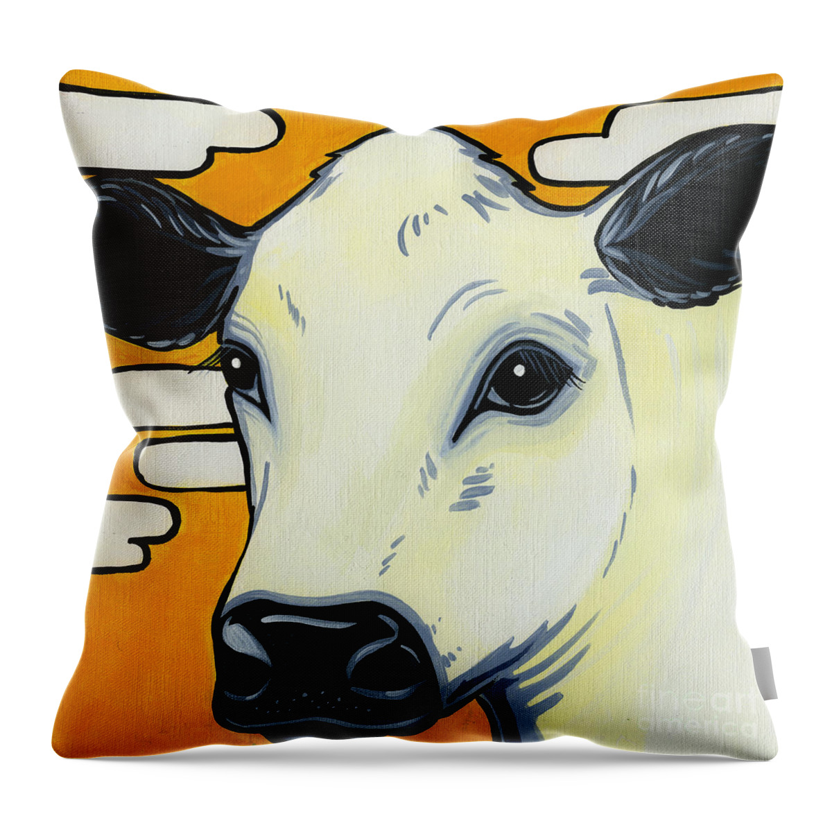 British White Cow Throw Pillow featuring the painting British White by Leanne Wilkes