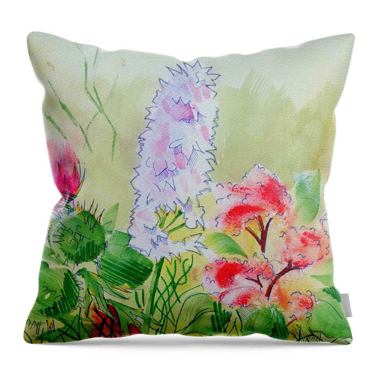 Flowers Throw Pillow featuring the painting British Wild Flowers by Mike Jory
