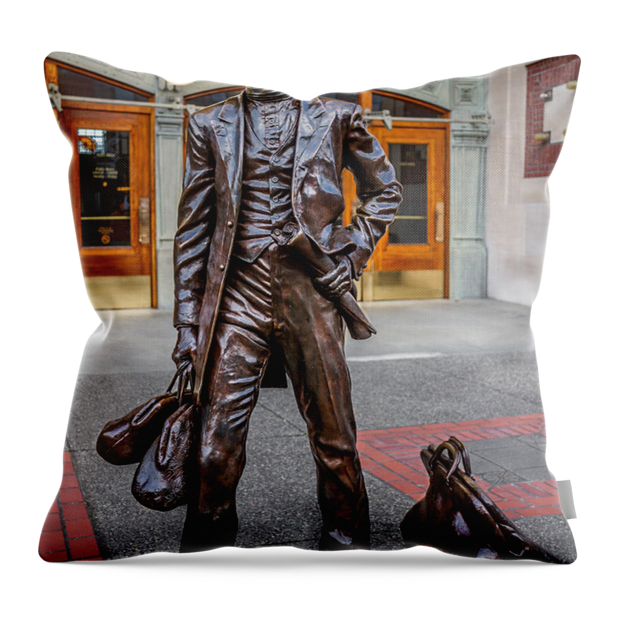 Bronze Throw Pillow featuring the photograph Bronze Sculpture New Beginnings by Rob Green