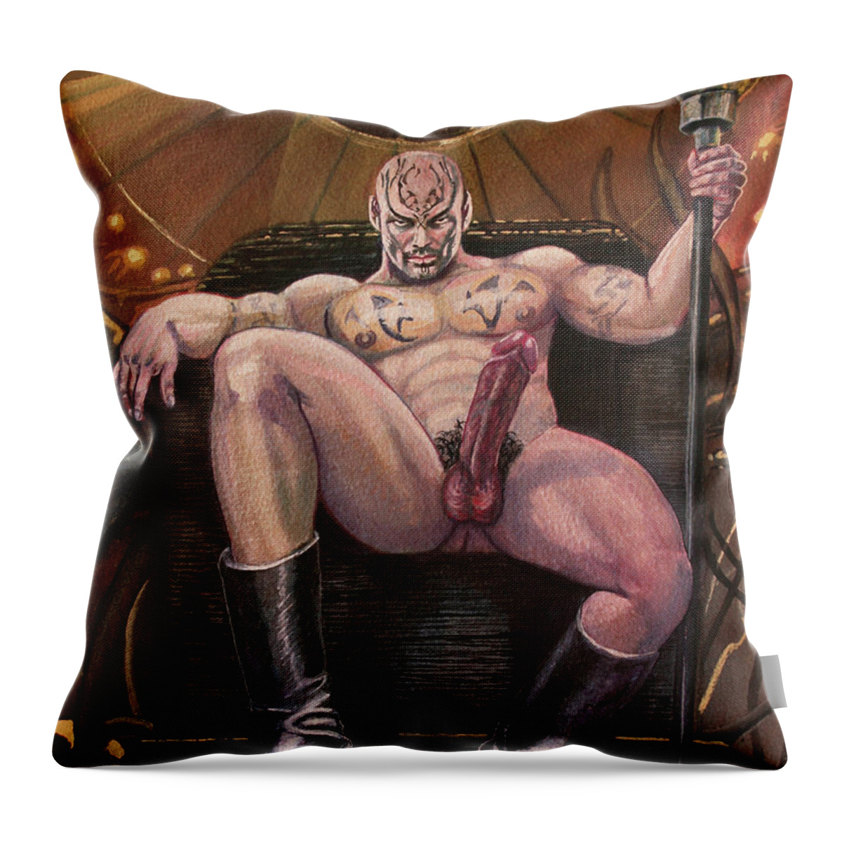 Male Nude Throw Pillow featuring the painting Brooding Tyrant by Marc DeBauch