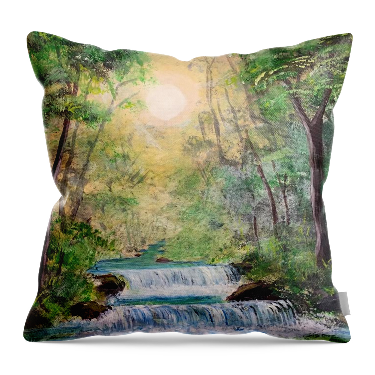Late Eveninng Sunset In The Forrest Throw Pillow featuring the painting Brook Side by Ronnie Egerton